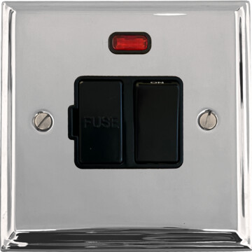 deco polished chrome switched fused spur with neon (black switch) front fc20825