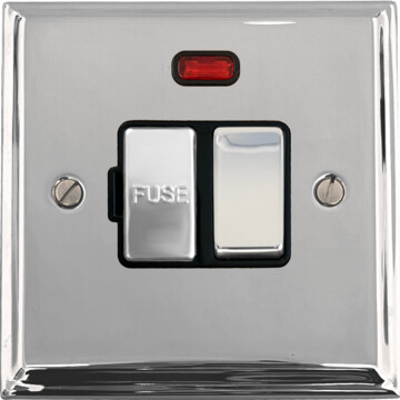 deco polished chrome switched fused spur with neon (black insert/chrome switch) front fc20825