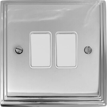 victorian polished chrome light switch (2 gang/white switches) front fc20825