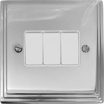 victorian polished chrome light switch (3 gang/white switches) front fc20825