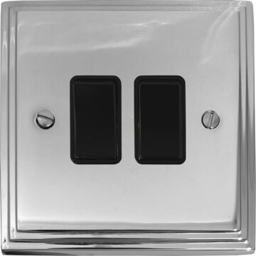 victorian polished chrome light switch (2 gang/black switches) front fc20825