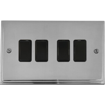 victorian polished chrome light switch (4 gang/black switches) front fc20825