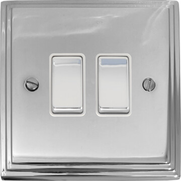 victorian polished chrome light switch (2 gang/white insert/chrome switches) front fc20825