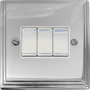 victorian polished chrome light switch (3 gang/white insert/chrome switches) front fc20825