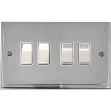 victorian polished chrome light switch (4 gang/white insert/chrome switches) front fc20825