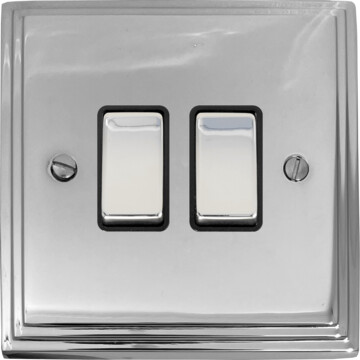 victorian polished chrome light switch (2 gang/black insert/chrome switches) front fc20825