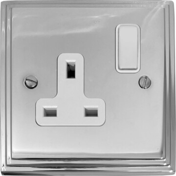 victorian polished chrome single socket (white switch) front fc20825