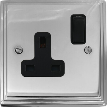 victorian polished chrome single socket (black switch) front fc20825