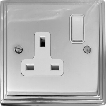 victorian polished chrome single socket (white insert/chrome switch) front fc20825