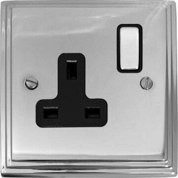 victorian polished chrome single socket (black insert/chrome switch) front fc20825
