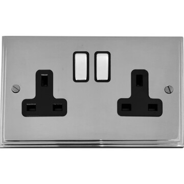 victorian polished chrome double socket (black insert/chrome switches) front fc20825