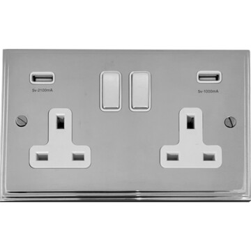 victorian polished chrome double socket with usb (chrome switches/white inserts) front fc20825