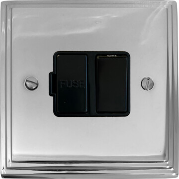 victorian polished chrome switched fused spur (black switch) front fc20825