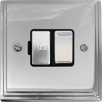 victorian polished chrome switched fused spur (black insert/chrome switch) front fc20825