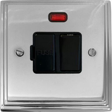 victorian polished chrome switched fused spur with neon (black switch) front fc20825