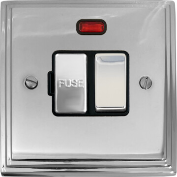 victorian polished chrome switched fused spur with neon (black insert/chrome switch) front fc20825