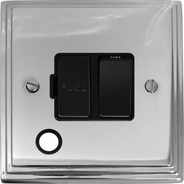 victorian polished chrome switched fused spur with flex outlet (black switch) front fc20825