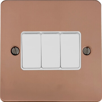 flat copper light switch (3 gang/white switch) front fc20825