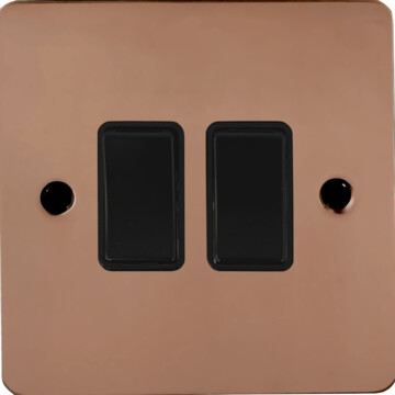 flat copper light switch (2 gang/black switch) front fc20825