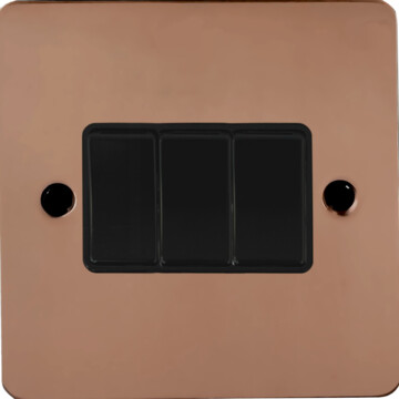 flat copper light switch (3 gang/black switch) front fc20825