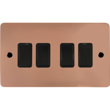 flat copper light switch (4 gang/black switch) front fc20825