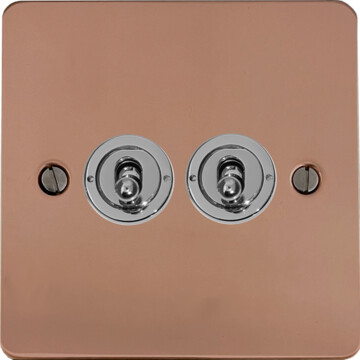flat copper toggle switch (2 gang/polished chrome toggle) front fc20825