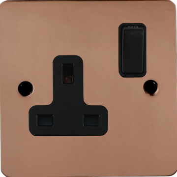 flat copper single socket (black switch) front fc20825