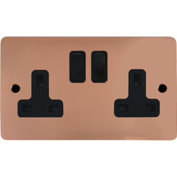 flat copper double socket (black switch) front fc20825