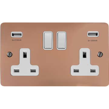 flat copper socket with usb (double socket/chrome switches) front fc20825