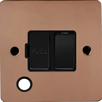 flat copper switched fused spur with flex outlet (black switch) front fc20825