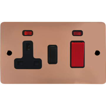 flat copper cooker switch with socket (black insert/black switch) front fc20825