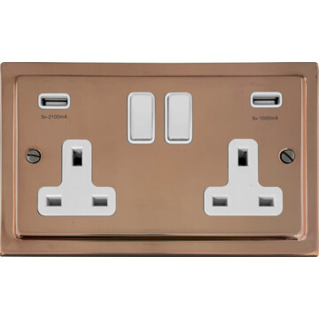 copper double socket with usb (white switch) front fc20825