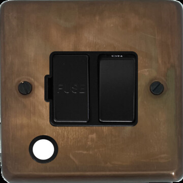Contour Tarnished Copper Switched Fused Spur with Flex Outlet (Black Switch)