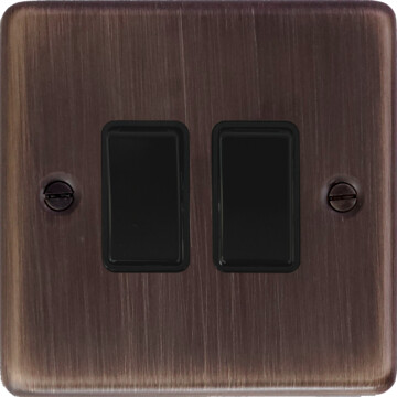 contour antique copper light switch (2 gang/black switch) front fc20825