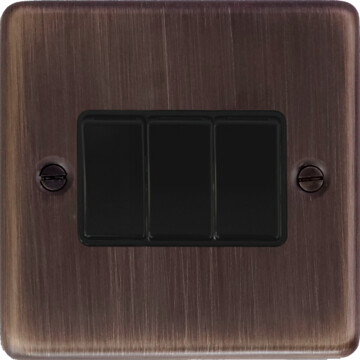 contour antique copper light switch (3 gang/black switch) front fc20825