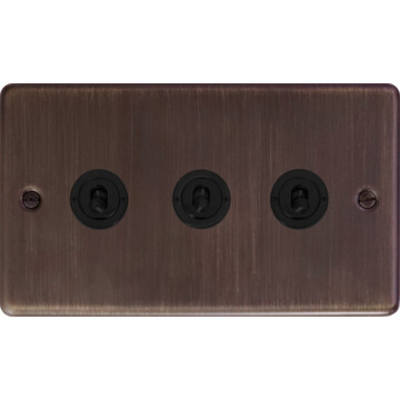 contour antique copper toggle switch (3 gang/matt black toggles) front fc20825