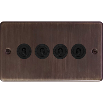 contour antique copper toggle switch (4 gang/matt black toggles) front fc20825
