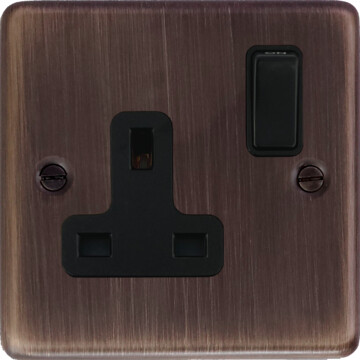 contour antique copper single socket (black switch) front fc20825