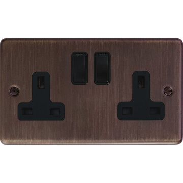 contour antique copper double socket (black switch) front fc20825