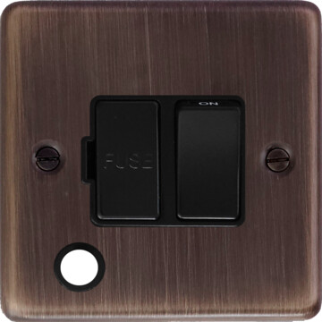 contour antique copper switched fused spur with flex outlet (black switch) front fc20825