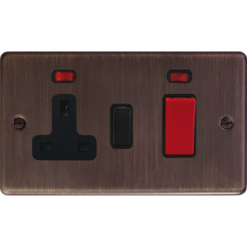 contour antique copper cooker switch with socket (black switch) front fc20825