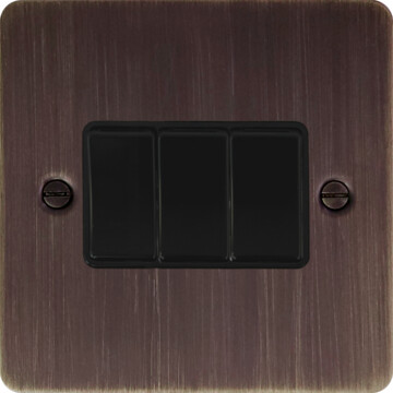 flat antique copper light switch (3 gang/black switch) front fc20825