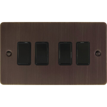 flat antique copper light switch (4 gang/black switch) front fc20825