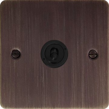flat antique copper toggle switch (1 gang/matt black toggle) front fc20825
