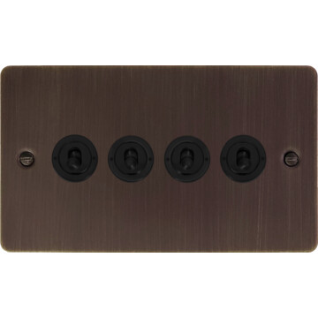 flat antique copper toggle switch (4 gang/matt black toggles) front fc20825