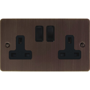 flat antique copper double socket (black switch) front fc20825