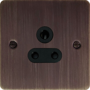 flat antique copper 5a 3 pin socket (black insert) front fc20825