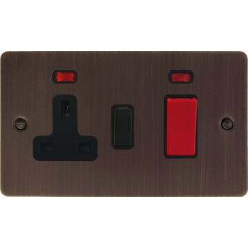 flat antique copper cooker switch with socket (black switch) front fc20825