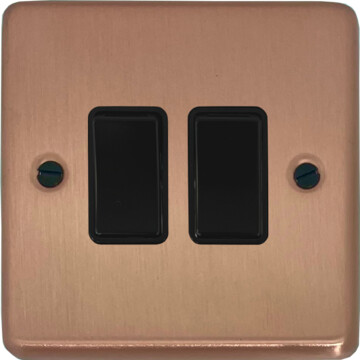 rose gold light switch (2 gang/black switch) front fc20825