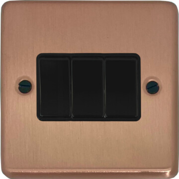 rose gold light switch (3 gang/black switch) front fc20825